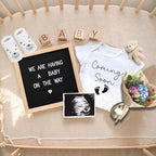 9 Pcs Pregnancy Announcements Set, Include Felt Letter Board Baby Bodysuit Shoes and Wooden Sign Surprise Announcement for Grandparents Partner Gift Family Reveal(Grey Coming soon-white shoe) - Image 4