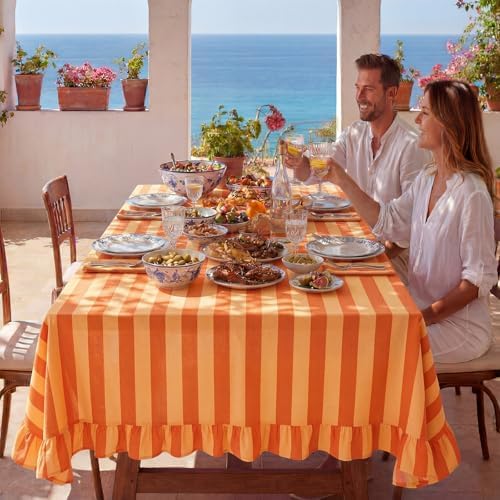 Tudomro Striped Tablecloth, Rectangle, Tangerine,Ochre, 60'' X 120'' - Image 6
