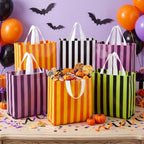 Crtiin 100 Pcs Plastic Striped Gift Bags with Handles, Dark Color - Image 3