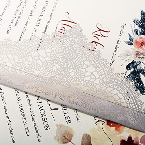 5.12x7.28 Inch 50PCS Blank White Wedding Invitations Kit Laser Cut Hollow Lace Pocket and Bowknot Quinceanera Invitation Cards with Envelopes for Wedding Birthday Invite - Image 6