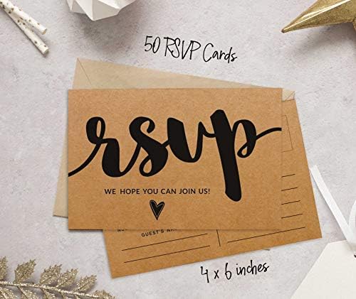 50 Blank RSVP Postcards Rustic Kraft Script Style Print 4"X6" Response Cards,RSVP Reply Card for Wedding,Bridal Shower,Baby Shower - Image 4