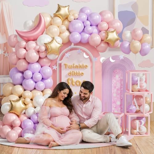 Twinkle Twinkle Little Star Baby Shower Decorations, Pink Stars and Moon Party Decorations with Balloon Garland Baby Boxes Backdrop Tablecloth - Image 6