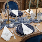 KIRE 200PCS Blue Plastic Plates with Silver Rim - Navy Blue Plastic Plates Include 100 Dinner & Dessert Plate - Heavy Duty Dark Blue Disposable Plate for Wedding/Parties - Image 2