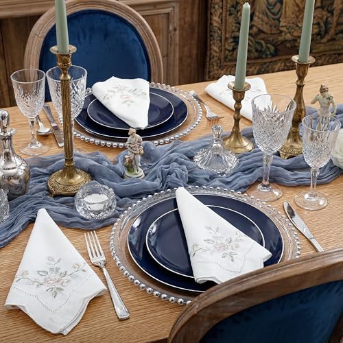 KIRE 200PCS Blue Plastic Plates with Silver Rim - Navy Blue Plastic Plates Include 100 Dinner & Dessert Plate - Heavy Duty Dark Blue Disposable Plate for Wedding/Parties - Image 2