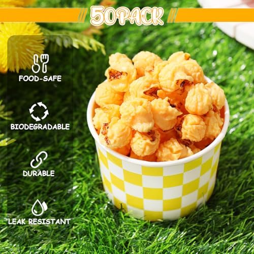Zopeal 50 Count Yellow Checkered Ice Cream Cups Disposable 9 oz Ice Cream Bowls Paper Race Car Birthday Party Supplies Snack Cups Sundae Picnic Dessert Yogurt Bowls for Food (Pack of 3) - Image 3
