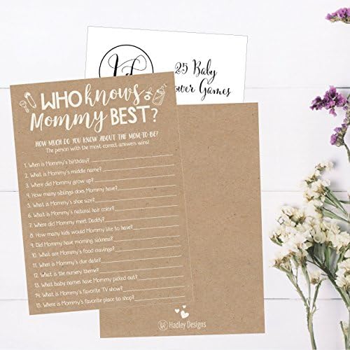 Hadley Designs Hilarious Baby Shower Games Set – 25 Who Knows Mommy Best Baby Shower Game, Gender Neutral and Fun for Boys & Girls (Rustic) (Pack of 2) - Image 4