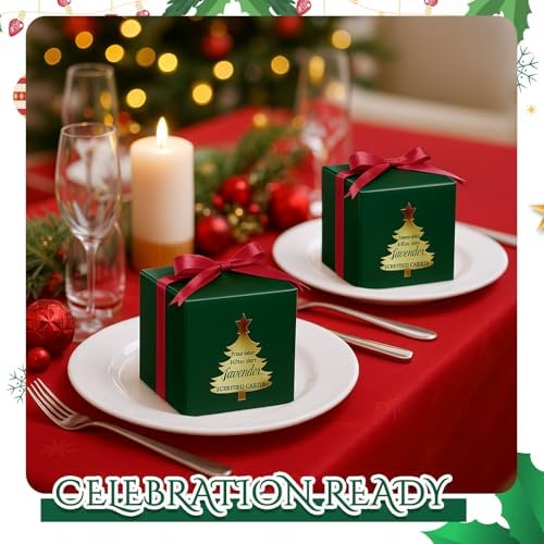 ReliThick 50 Set Candle Gift Box Transparent Gift Packaging for 4-10 oz Candles 50 Paper Thank You Tag for Wedding Birthday Baby Shower Party Favor, 3.35x3.35x3.94 in(Green,Christmas Tree) - Image 6