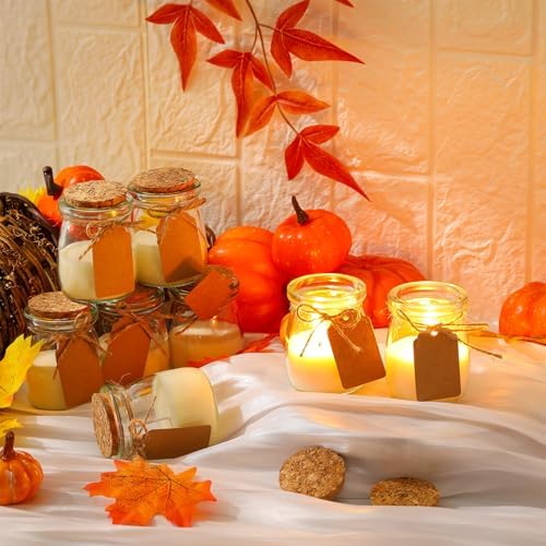 MTLEE 50 Pcs Thanksgiving Jars Candle Friendsgiving Gift for Guests Natural Wax Candles with DIY Cards Fall Gift for Wedding Baby Shower Party Favors Home Decor(Fall Wreath/Pumpkin/Apple/Comfort) - Image 2