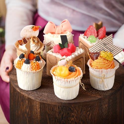 Domensi 6 Pcs Wood Display Risers Cupcake Stand Brown Rustic Wood Cake Stands Wooden Stackable Display Box for Dessert Wedding Birthday Baby Shower Christmas Village Party Decoration - Image 5