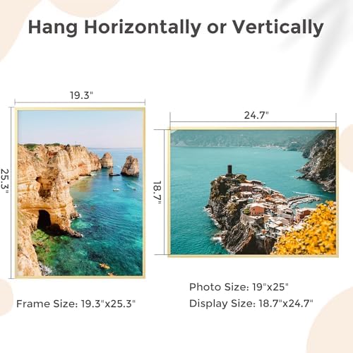 FLYJOE 19x25 Metal Picture Frame - Gold Aluminum Picture Frames with Real Glass, Wall Mounting Horizontally or Vertically, Diploma, Certificates and Decor for Wall Gallery 25x19 Frame, Gold - Image 4