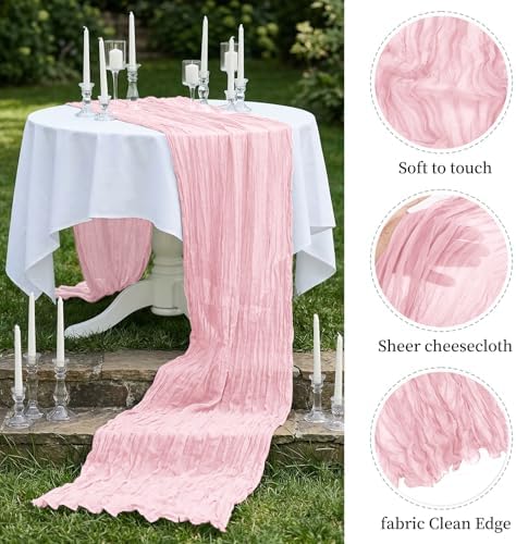 20 Pack Light Pink 17 x 108 Inch Cheesecloth Table Runner - Boho Gauze Sheer Fabric for Wedding Baby Shower Party Home Decor - Image 4