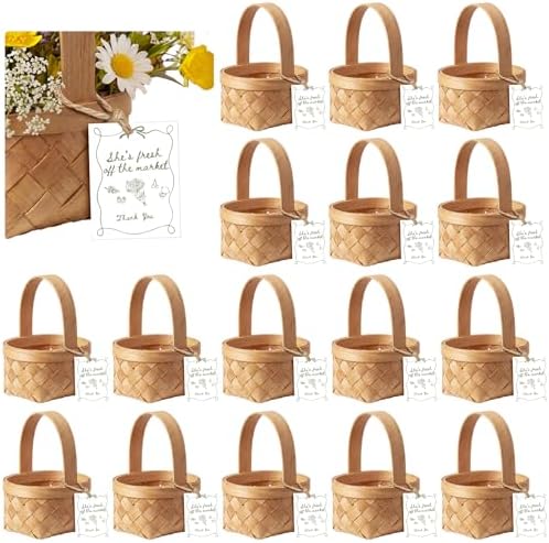 LemonRoad 20 Sets She's Fresh off The Market Mini Picnic Basket with Card Wood Mini Wood Woven Flower Fruit Picnic Chip Basket for Wedding Bridal Shower Birthday Baby Shower Favor Gift(Small) by Unknown