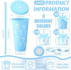 Skylety 24 Blue Bow Plastic Cups with Lid Straw and Ribbon - Image 2
