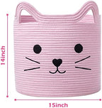 VK VK·LIVING Cat Toy Basket Cute Cotton Rope Animal Storage Pink Laundry Baskets for Toys, Clothes,Gifts,Towels, Blankets, Pet Bed Pink Laundry Hamper for Organizing 15''x14'' - Image 3