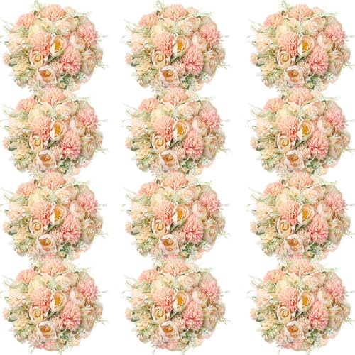 Tigeen 12 Bundles Artificial Flowers Bouquet Silk Peonies, Orange by Tigeen