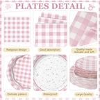 Funnymoom 250 Pcs Pink Gingham Paper Plates and Napkins Party Supplies - Image 2