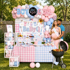 Baby Q Gender Reveal Decorations, Pink Blue Gingham BBQ Gender Reveal Decor - Image 3