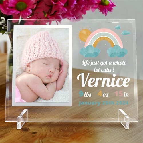 11.75"x9.75" Custom Glass Picture Frame for 5x7 Photo, Personalized Baby Picture Frames, Nursery Decor for Gender Reveal and Baby Announcement Ideas, Adoption Gifts for New Parents (Design 1) - Image 6