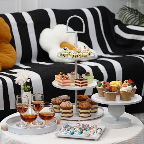 19 PCS White Cake Stand Set, Dessert Table Display Set with Wedding Cupcake Stand and Cake Stands for Party, Weddings Birthday Baby Showers Anniversary Party - Image 3