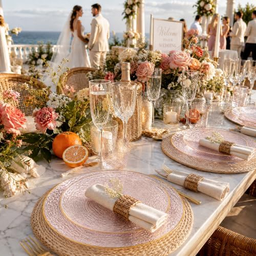 Liacere 60Pcs Pink Plastic Plates-Pink Disposable Plates With Gold Rim-Heavy duty Gold Plates,Water ripples Party Plates Include 30Dessert-Platos,30Dinner-Platos for Wedding & Party & Summer - Image 6