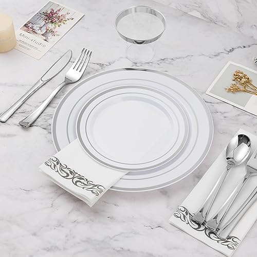 BESTVIP 350 PCS Disposable Silver Plates and Silverware Set for 50 Guests - Image 5