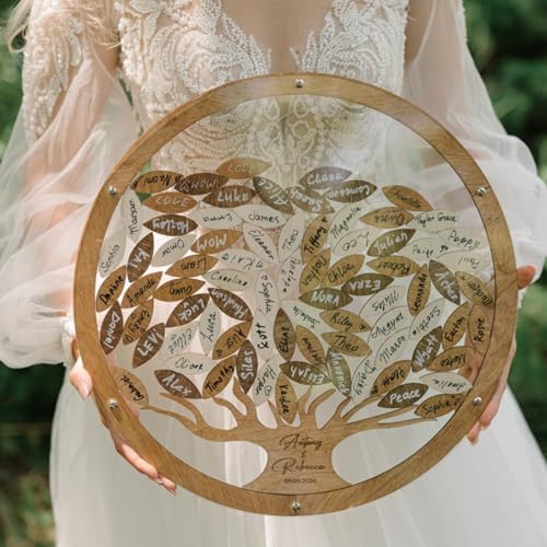 Personalized Wedding Guest Book Alternative,Personalized Welcome Wedding Sign in with Leaves,Family Tree Circular Sign,Birthdays,Baby Showers,Anniversaries,Wood Decor (30x30cm(Leaves) - Image 7