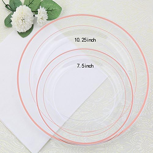 I00000 60 Pcs Rose Gold Plastic Plates, Disposable Party Set Include: 60 Clear Plastic Plates with Rose Gold Trim for dinner and dessert Perfect for Holidays, Wedding & Party Supplies (Pack of 2) - Image 2