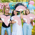 Cinrobiye 24 Pcs Baby Shower Folding Hand Fans for Guest Bear Baby Shower Hand Fans Colorful Foldable Handheld Fan for Gender Reveal Baby Shower Celebration Party Favors Supplies(Pink) - Image 5