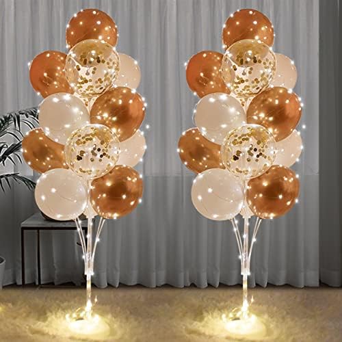 Cicicooie Centerpieces Balloon Holder Decoration with String Light 2 Set Champagne Gold Balloon Stand Kit for Floor for Propose Wedding Birthday Party by Cicicooie