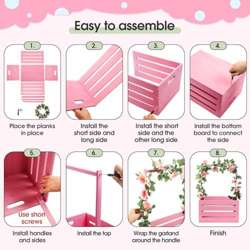 Barydat Wooden Baby Shower Crate Closet Baskets for Baby Shower, Pink - Image 4