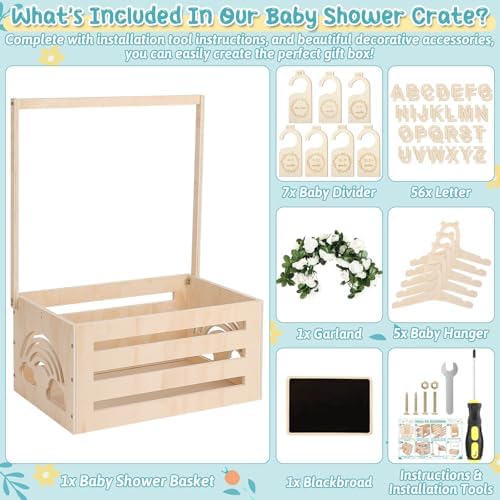 Jupwalz Wooden Baby Shower Crate Closet With Hangers, Letters, Dividers - Easy Assembly Basket for Newborn Boys Girls - Pregnancy Gifts for New Parents - Image 2