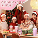 Mimorou 60 Pack Pink Christmas Coffee Cups with Lids and Sleeves, 16 oz Disposable Paper Holiday Cups, Festive Designs with Snowflakes Santa Gingerbread Candy Canes Polka Dots for Xmas Party Favors - Image 6
