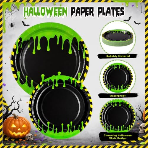 Honeydak 210 Pcs Halloween Ghost Party Supplies for 30 Guests Green and Black Birthday Plates Napkins Cup and Forks Tableware for Halloween Ceremonies Birthday Holiday Party Decorations - Image 5