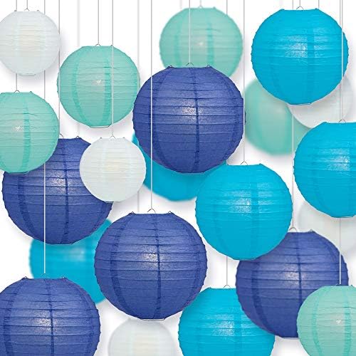 PaperLanternStore.com Ultimate 20pc Sky Blue Variety Paper Lantern Party Pack - Assorted Sizes of 6, 8, 10, 12 Inch (5 Round Lanterns Each) for Weddings, Birthday, Events and Decor by Quasimoon by Quasimoon