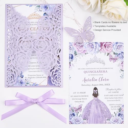 Purple Butterfly Laser Cut Wedding Invitations 50pcs Custom Invitation Card - Image 3