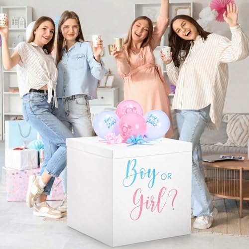 Kolldenn 28" Jumbo Gender Reveal Gift Box with Lid, Boy or Girl White Box - Image 4