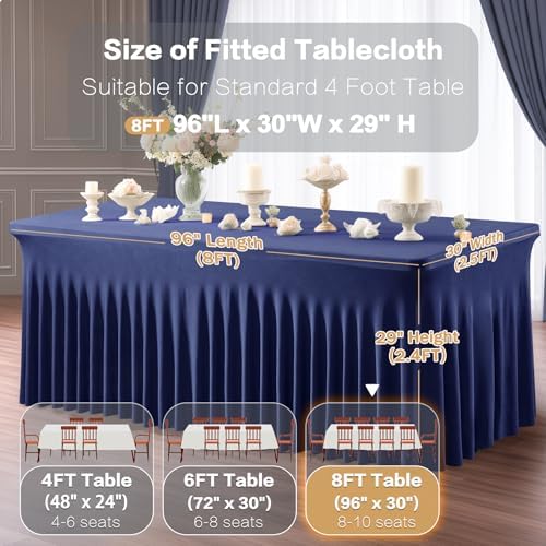 Shillance 6 Packs Navy Blue Spandex Tableclothes for 8 Foot Rectangle Table, Spandex Table Covers 8FT Stretch Table Skirts Wrinkle Free Fitted Tablecover for Event, Wedding, Banquet & Parties - Image 3