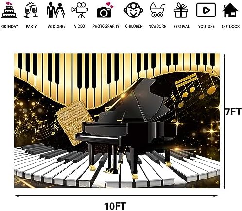 Piano Backdrop, Piano Keyboard Musical Notes Photography Background, 10x7ft - Image 3