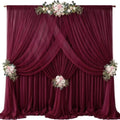 40ft x 10ft Burgundy Backdrop Curtains, Wrinkle-Free Sheer Chiffon Fabric Photo Backdrop Drapes for Wedding Arch Party Ceremony Stage Photography Decorations by WishCare