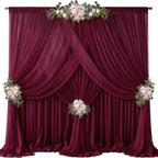 40ft x 10ft Burgundy Backdrop Curtains, Wrinkle-Free Sheer Chiffon Fabric Photo Backdrop Drapes for Wedding Arch Party Ceremony Stage Photography Decorations by WishCare