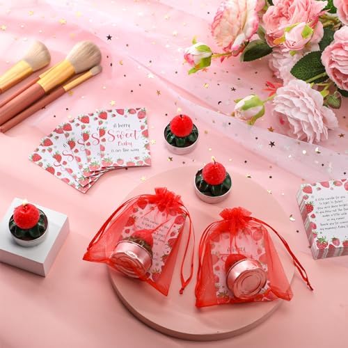 MTLEE 50 Sets Strawberry Candles Baby Shower Favors with Bags and Cards - Image 5