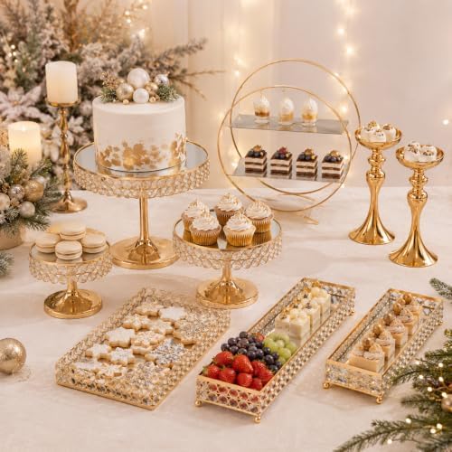 9 Pcs Cake Display with Mirror, Wedding Crystal Cake Stands for Reception by KOLHGNSE