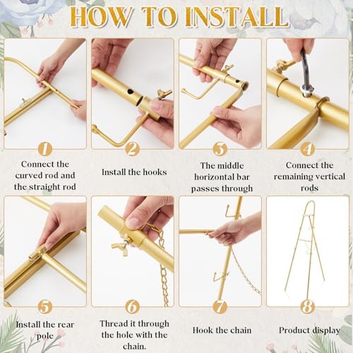 Novabright 48"-72" Adjustable Gold Easel Stand for Sign Heavy Duty Metal Easel with 4 Display Modes 360° Rotating Hooks 4-tier Display Stand for Wedding Welcome Sign, Art, Poster, Picture(Classic) - Image 7