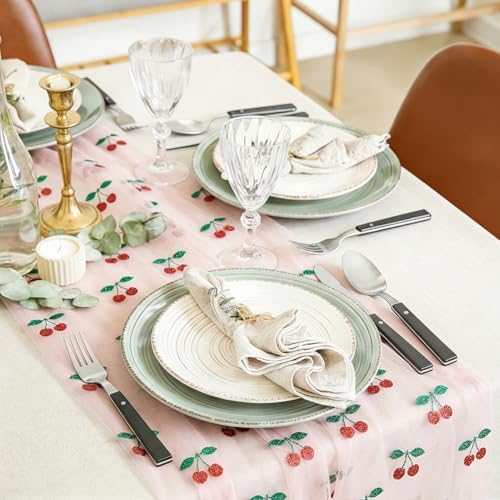 6 Pcs 29x118 Inch Cherry Shiny Glitter Tulle Table Runner, Pink Gauze Cherry Themed Party Decorations Tablecloth for Cake Birthday Party Baby Shower Wedding Christmas - Image 4