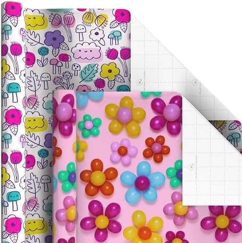 Hallmark Birthday Wrapping Paper Rolls, 6 Rolls (Flowers, Stripes, Dots) - Image 4