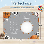 Personalized Baby Milestone Blanket for Boys Girls Baby Month Blanket- First Year Calendar Monthly Growth Chart -Football Print Halloween Birthday Gifts for Infant Todder(FixedSize) - Image 3