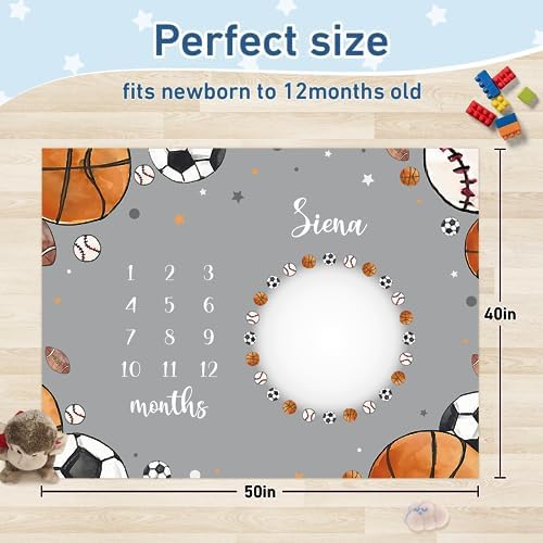 Personalized Baby Milestone Blanket for Boys Girls Baby Month Blanket- First Year Calendar Monthly Growth Chart -Football Print Halloween Birthday Gifts for Infant Todder(FixedSize) - Image 3