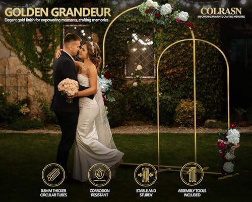 COLRASN Wedding Arch Backdrop Stand Set of 2 Gold Metal Balloon Arch Stand 7.2FT & 6.6FT Backdrop Frame for Birthday Party Wedding Ceremony Graduation Bridal Baby Shower Event Decor - Image 3