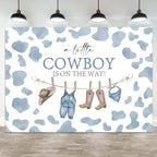 10x8ft Baby Shower Backdrop A Little Cowboy is On The Way Photography Background Wild West Rodeo Blue Clothes Hat Boots Cow Birthday Party Banner Decorations Newborn Parties Photo Booth Prop by ASDCXZ