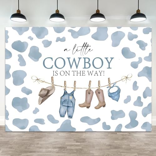 10x8ft Baby Shower Backdrop A Little Cowboy is On The Way Photography Background Wild West Rodeo Blue Clothes Hat Boots Cow Birthday Party Banner Decorations Newborn Parties Photo Booth Prop by ASDCXZ